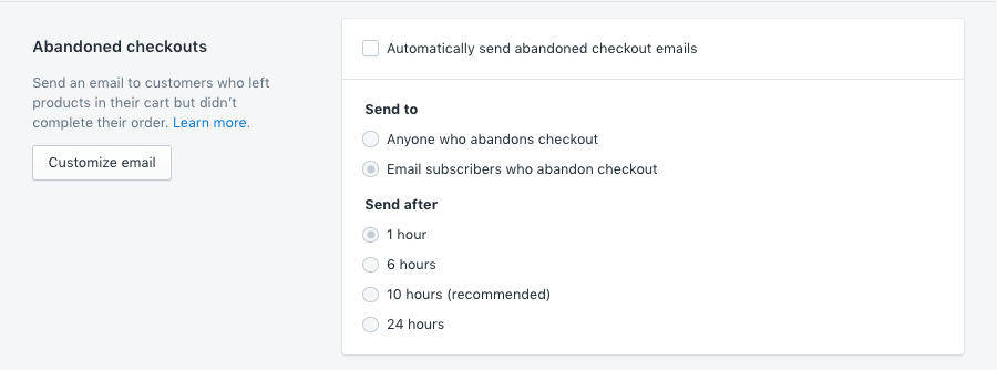 Abandoned checkout options