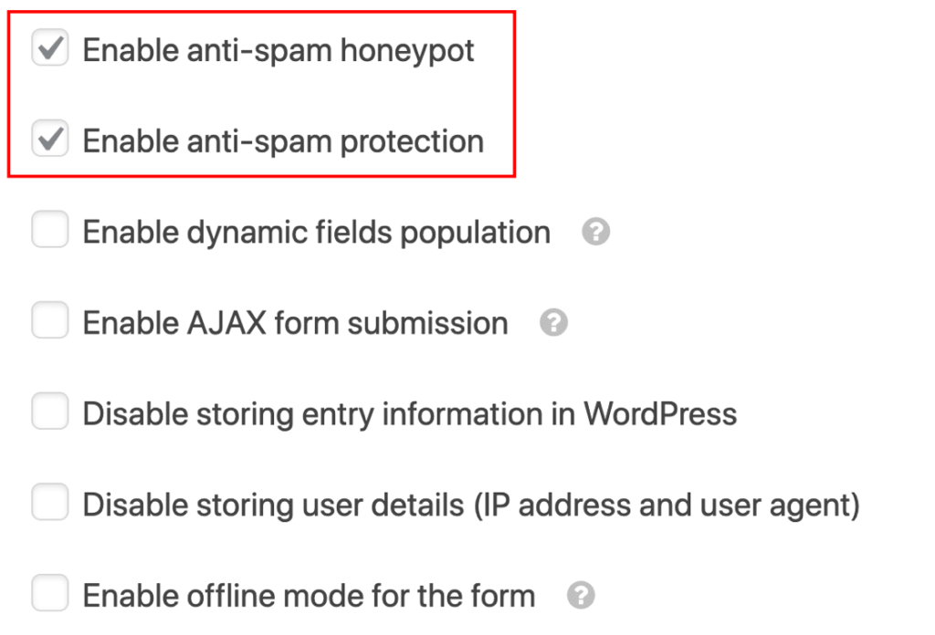 Configuración de token antispam y honeypot