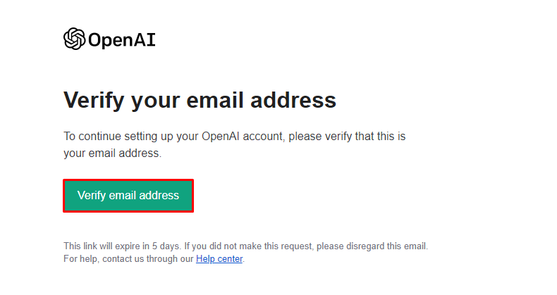 OpenAI 帐户验证电子邮件，其中突出显示了验证电子邮件地址