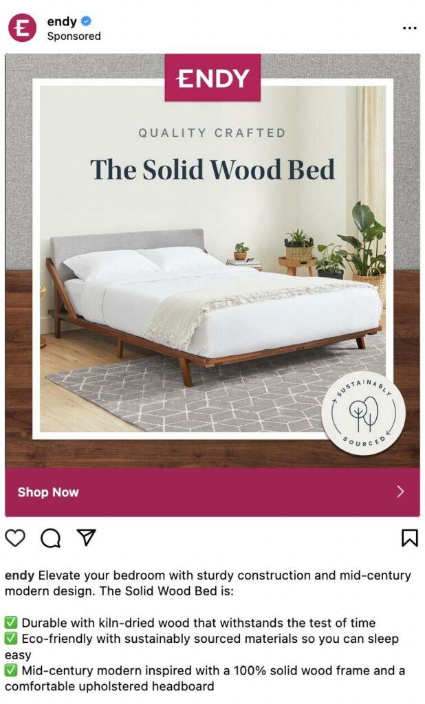 “Endy”木床上的 Instagram 广告